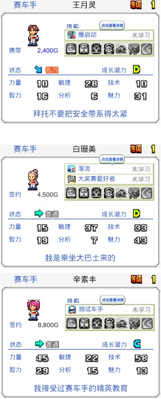冲刺赛车物语2车手属性排行1